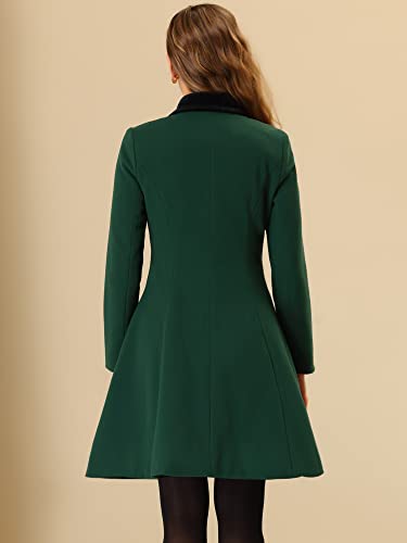 Deep Green Velvet Contrast Collar Pea Coat