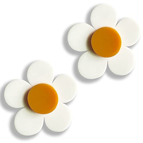 Fiklon 60s 70s Earrings for Women Girls,Retro Neon Hippie Flower Disco Earrings Pink Orange White Blue Yellow Green Colorful Pressed Floral Earring (W)
