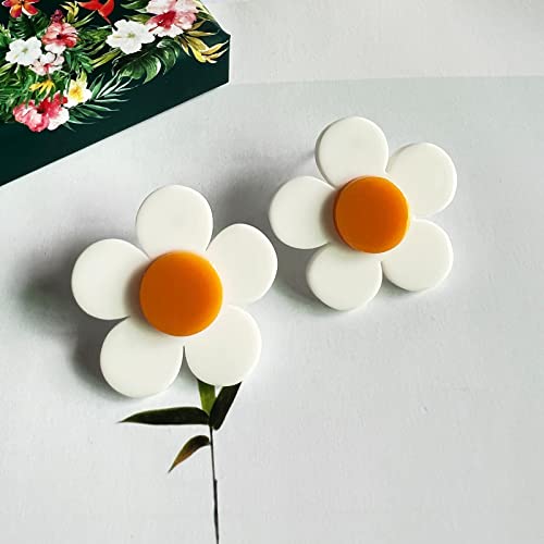 Fiklon 60s 70s Earrings for Women Girls,Retro Neon Hippie Flower Disco Earrings Pink Orange White Blue Yellow Green Colorful Pressed Floral Earring (W)