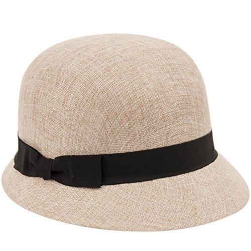 Lace-detailed Flowered Gatsby Linen Cloche Hat for Women