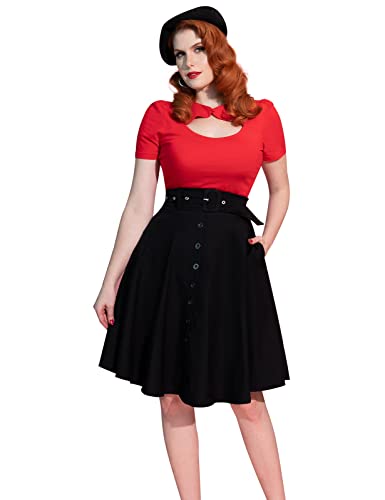 Vintage Black A-Line Midi Skirt with Belts