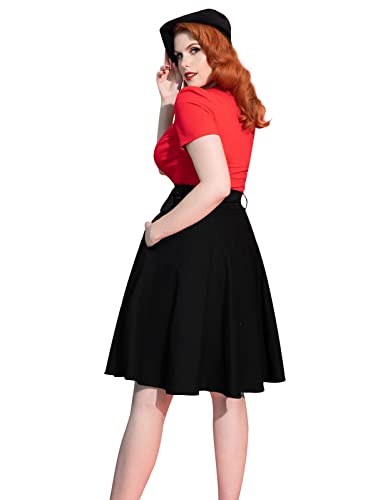 Vintage Black A-Line Midi Skirt with Belts