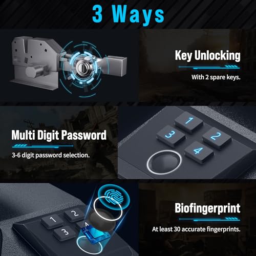 Biometric Handgun Safe with Fingerprint, PIN, Keyhole