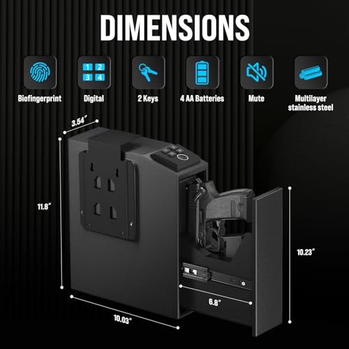 Biometric Handgun Safe with Fingerprint, PIN, Keyhole