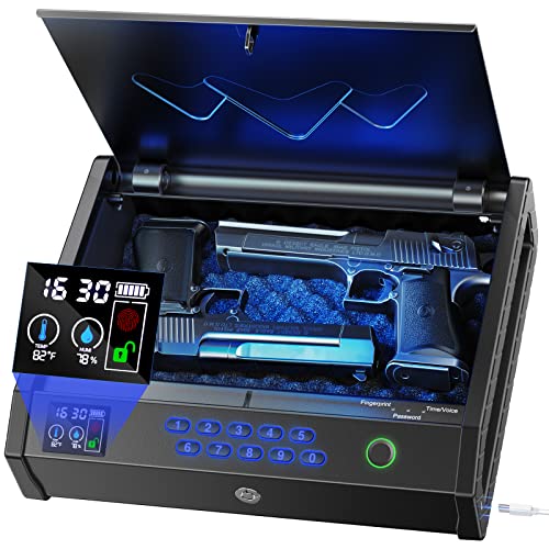Biometric Pistol Safe with LCD Display and USB C