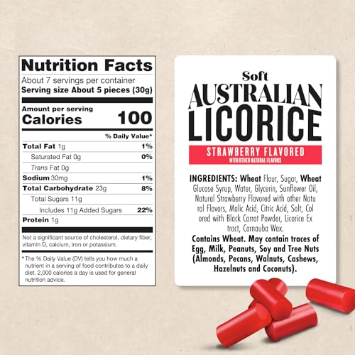 Darrell Lea Strawberry Licorice - 7oz Bag, 8 Pack
