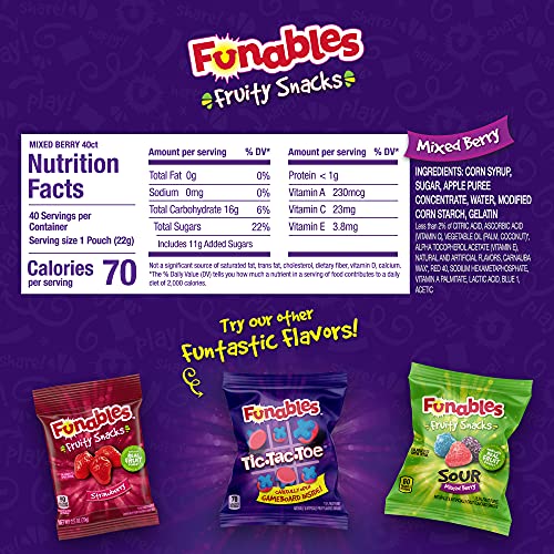 Fruity Funables: Mixed Berry Fruit Snacks, 40 Pouches