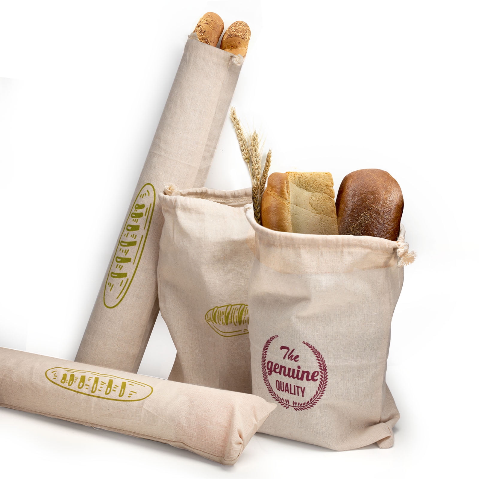 DOTSOG Reusable Linen Bread Bags, Set of 4