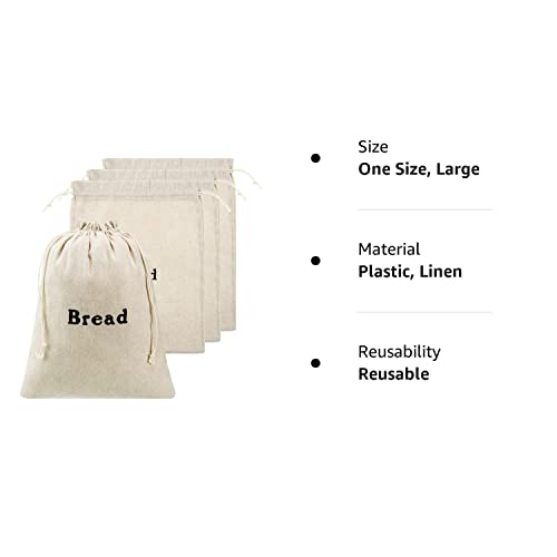 Large Reusable Linen Bread Bags - 3 Pack