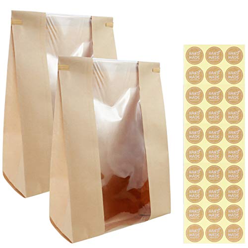 50 Pack Large Kraft Paper Bread Bags with Labels