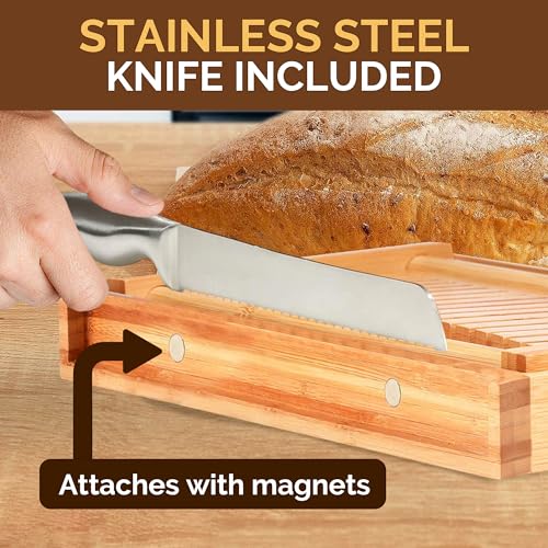 Bamboo Bread Slicer with Crumb Catcher Tray