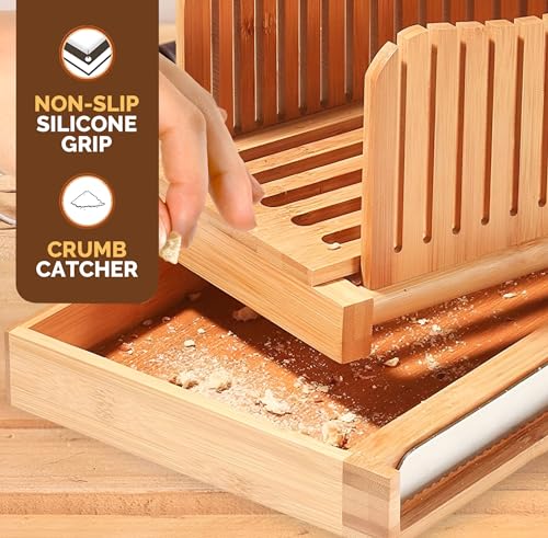 Bamboo Bread Slicer with Crumb Catcher Tray
