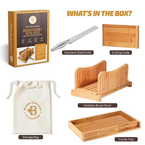 Bamboo Bread Slicer with Crumb Catcher Tray