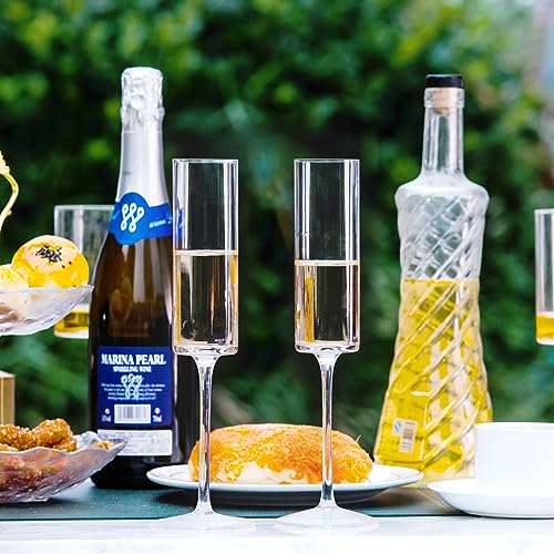 Set of 6 Hand Blown Champagne Flutes