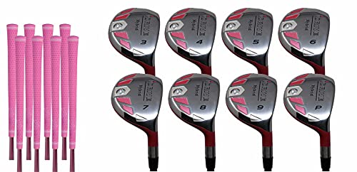Senior Ladies iDrive Pink Golf Clubs All Hybrid Set 55+ Years Womens Right Handed Lady Full True Hybrid Complete Rescue Set which Includes: #3 4 5 6 7 8 9 +PW New Rescue Utility "Senior" Flex Club by PGC