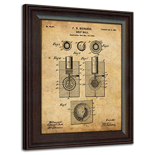 Framed Golf Patent Art Prints - 14 in X 17 in Finished Size (Golf Ball)