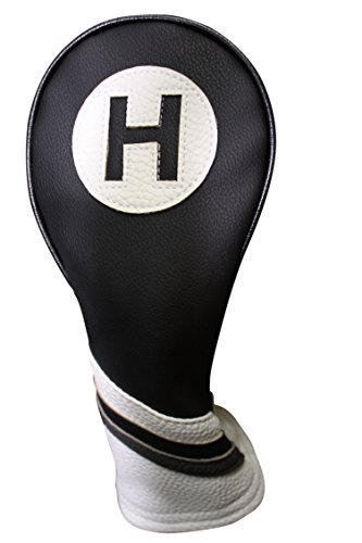 Golf Headcover Black and White Vintage Leather Style Pitching Wedge Hybrid Head Cover Fits Most Hybrid Clubs by Majek Golf