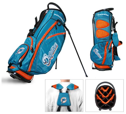 Team Golf NFL Miami Dolphins Fairway Golf Stand Bag, Lightweight, 14-way Top, Spring Action Stand, Insulated Cooler Pocket, Padded Strap, Umbrella Holder & Removable Rain Hood ,Orange