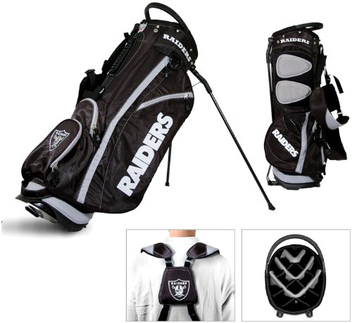 Team Golf NFL Oakland Raiders Fairway Golf Stand Bag, Lightweight, 14-way Top, Spring Action Stand, Insulated Cooler Pocket, Padded Strap, Umbrella Holder & Removable Rain Hood