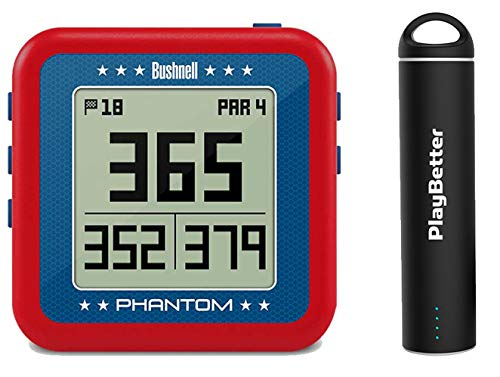 Bushnell Phantom (USA - Red/White/Blue) Power Bundle with PlayBetter Portable USB Charger (2200mAh) | Handheld Golf GPS, Built-in Golf Cart Magnet, 35,000+ Pre-Loaded Courses, Compact & Lightweight