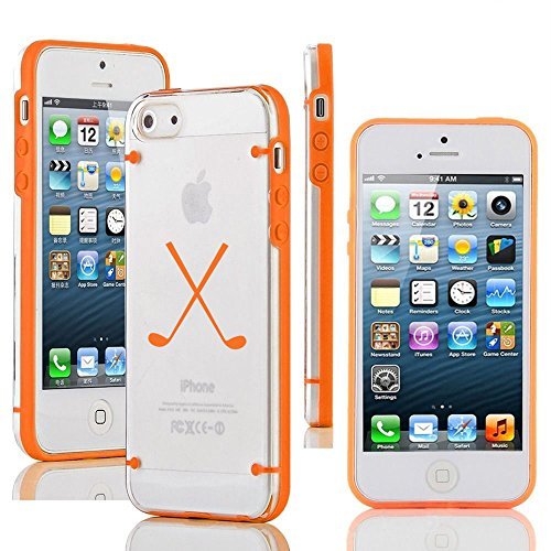 For Apple iPhone 6 6s Ultra Thin Transparent Clear Hard TPU Case Cover Crossed Golf Clubs (Orange)