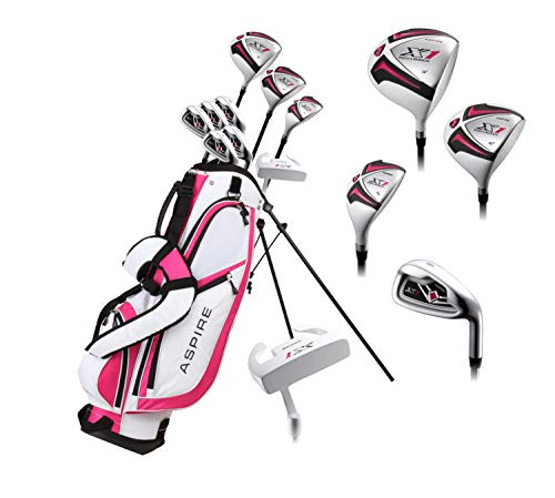 Aspire X1 Ladies Womens Complete Right Handed Golf Clubs Set Includes Titanium Driver Ss Fairway Ss Hybrid Ss 6-pw Irons Putter Stand Bag 3 Hcs Cherry Pink by Precise Golf