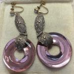Large Vintage Vauxhall Glass Pendant Earrings
