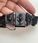 Victorian Whitby Jet Thistle and Orchid Bracelet