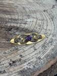 Art Nouveau Rolled Gold Brooch with Purple Rhinestones