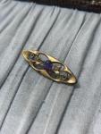 Art Nouveau Rolled Gold Brooch with Purple Rhinestones