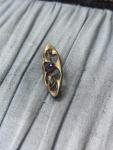 Art Nouveau Rolled Gold Brooch with Purple Rhinestones