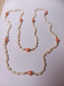 Antique Victorian Salmon Pink Coral Pearl Necklace