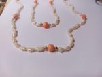 Antique Victorian Salmon Pink Coral Pearl Necklace