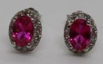 Vintage Art Deco Silver Pink Stone Oval Earrings