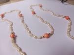 Antique Victorian Salmon Pink Coral Pearl Necklace