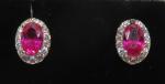 Vintage Art Deco Silver Pink Stone Oval Earrings
