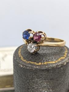 Edwardian 18ct Gold Ring with Diamonds and Gems