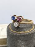 Edwardian 18ct Gold Ring with Diamonds and Gems