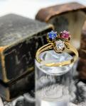 Edwardian 18ct Gold Ring with Diamonds and Gems
