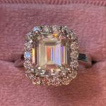 Emerald Cut Moissanite Halo Engagement Ring