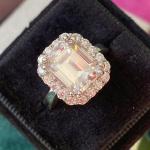 Emerald Cut Moissanite Halo Engagement Ring
