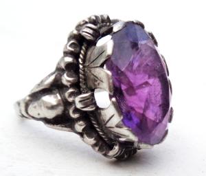 Vintage Sterling Silver Large Natural Amethyst Ring