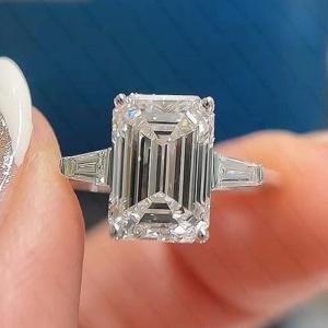 Emerald Cut Moissanite Three Stone Engagement Ring