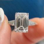 Emerald Cut Moissanite Three Stone Engagement Ring