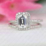 Emerald Cut Moissanite Bridal Engagement Ring Set