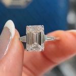 Emerald Cut Moissanite Three Stone Engagement Ring