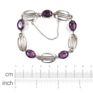 Art Nouveau Amethyst Paste Bracelet with Safety Chain