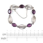 Art Nouveau Amethyst Paste Bracelet with Safety Chain