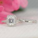 Emerald Cut Moissanite Bridal Engagement Ring Set