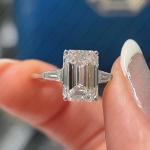 Emerald Cut Moissanite Three Stone Engagement Ring